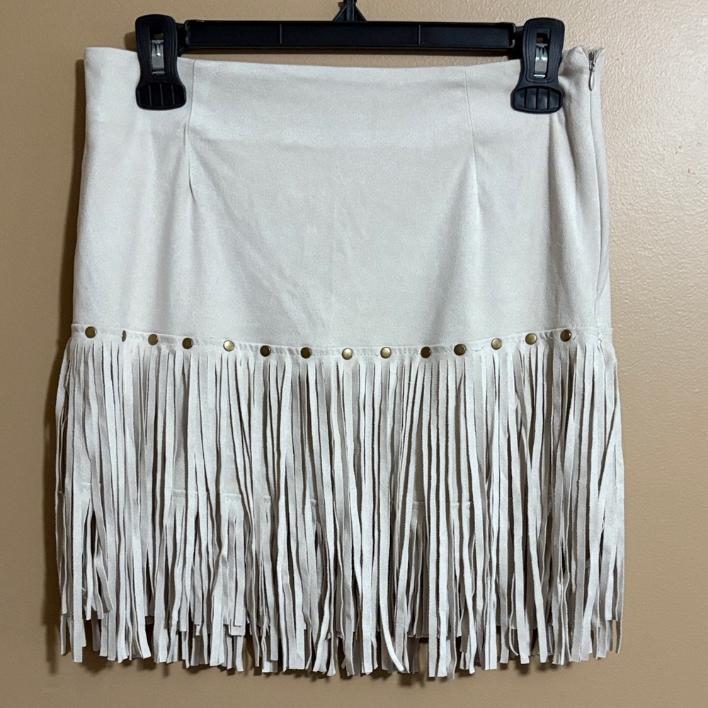Stylish Cream Fringe Skirt